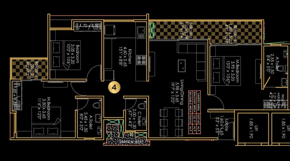 GD-Square-18-Magnitud-Floor-Plan-3 BHK- 1130 Sqft